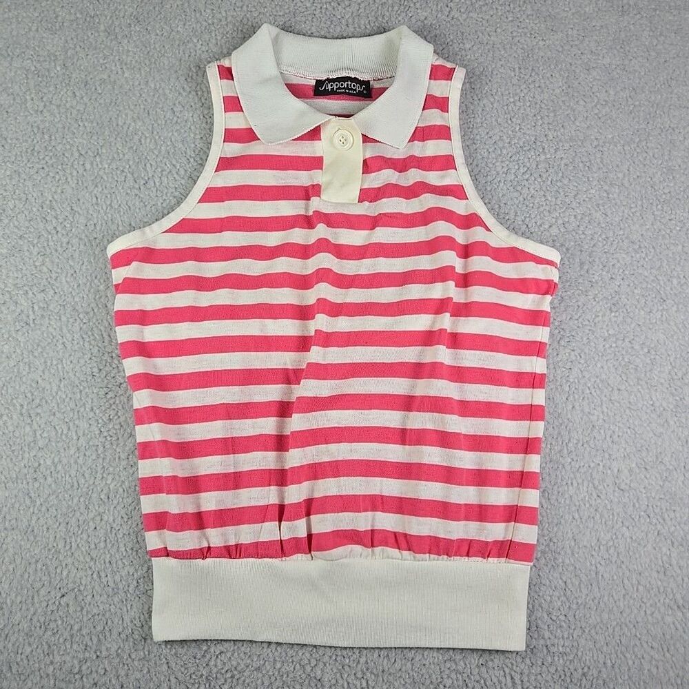 Vintage Pink & White Striped Summer Top by Supportops Made in the USA Size Med